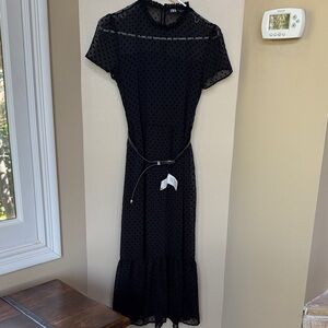 Zara Black Polka Dot Dress with belt belt has new tag size XS